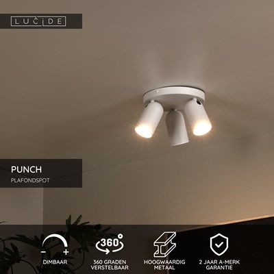 Lucide PUNCH - Plafondspot - Ø 21 cm - 3xGU10 - Wit